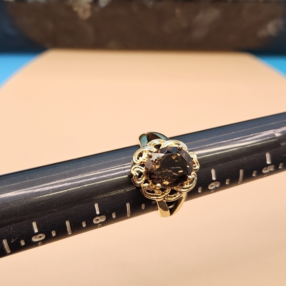 Smokey Quartz brilliant oval cut ring 14k gold 6-3/4 size - Picture 7 of 16